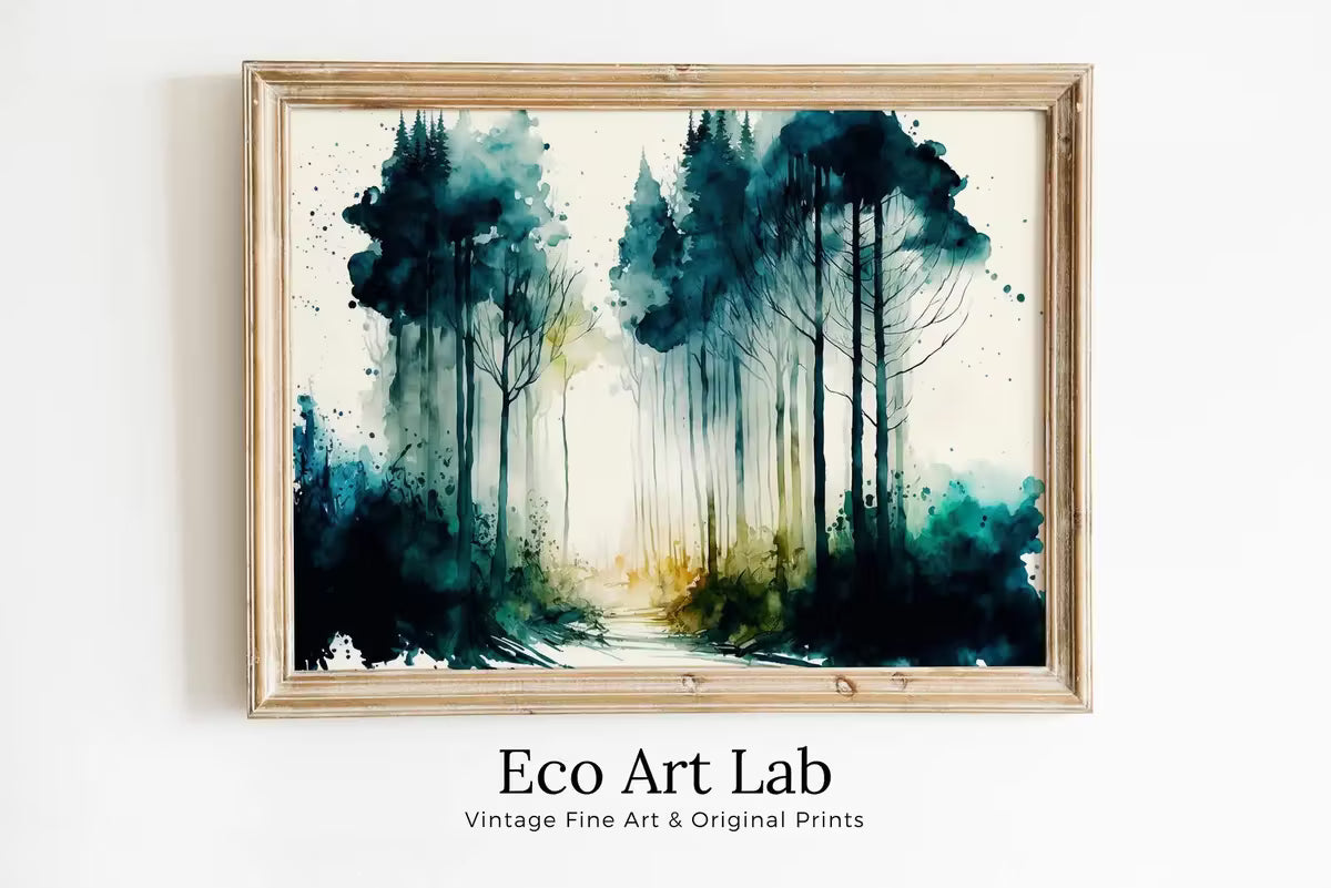 Green Forest Trees Painting Print. Digital Art. Nature Decor. Forest Painting Art. Watercolor Forest Landscape Printable. Printable Wall Art – Printable Wall Art
