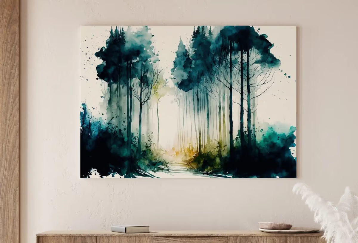 Green Forest Trees Painting Print. Digital Art. Nature Decor. Forest Painting Art. Watercolor Forest Landscape Printable. Printable Wall Art – Printable Wall Art