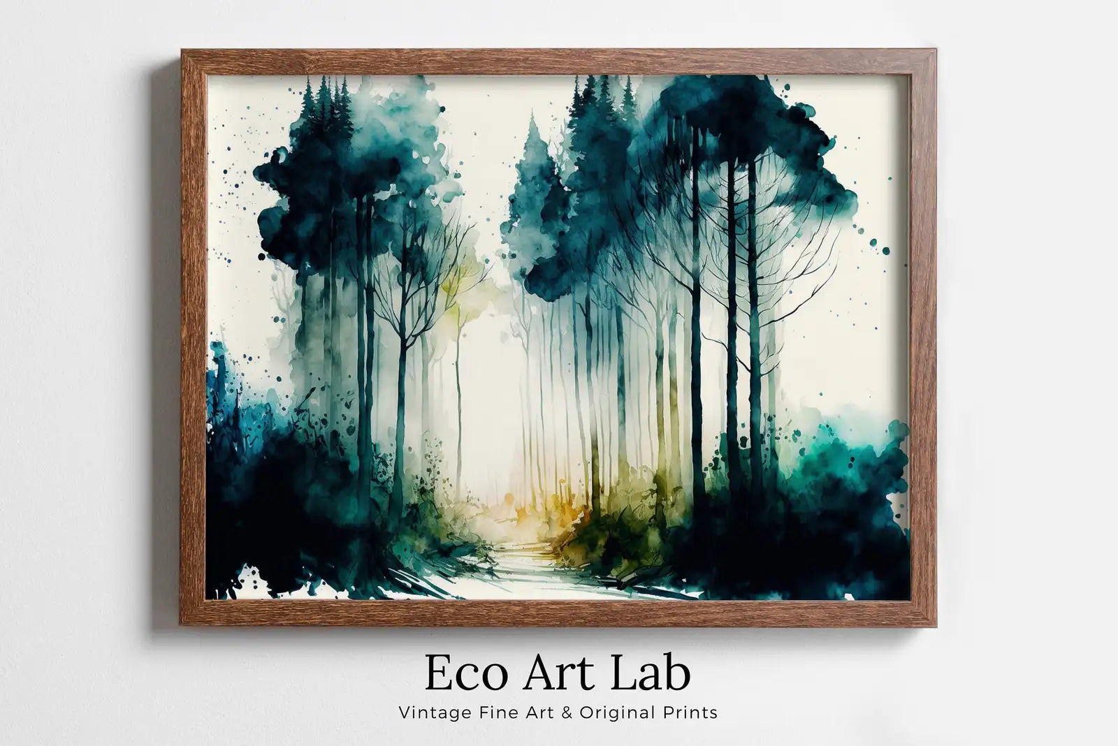 Framed view of Green Forest Trees Painting Print. Digital Art. Nature Decor. Forest Painting Art. Watercolor Forest Landscape Printable. Printable Wall Art – printable wall art digital download.