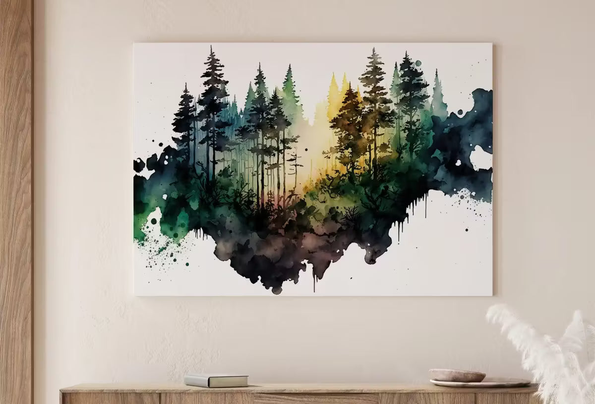 Green Forest Trees Painting Print. Printable Wall Art. Digital Art. Nature Decor. Watercolor Forest Landscape Printable. Mountain Forest Art – Printable Wall Art