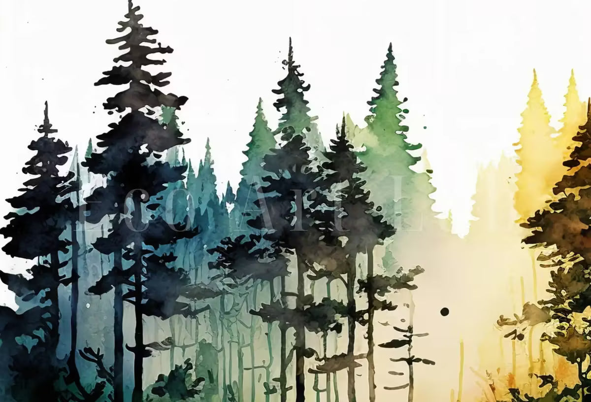 Green Forest Trees Painting Print. Printable Wall Art. Digital Art. Nature Decor. Watercolor Forest Landscape Printable. Mountain Forest Art – Printable Wall Art