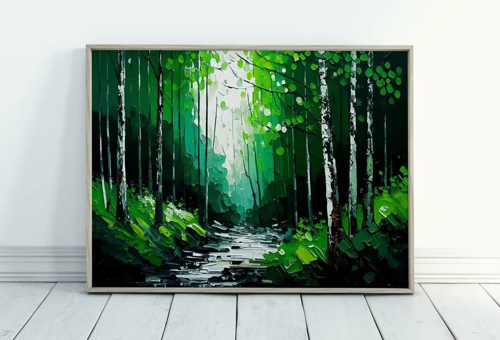 Green Forest Trees Painting Print. Textured Forest Landscape Printable. Printable Wall Art. Digital Art. Nature Decor. Mountain Forest Art – Printable Wall Art