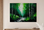 Detail view of artwork from Green Forest Trees Painting Print. Textured Forest Landscape Printable. Printable Wall Art. Digital Art. Nature Decor. Mountain Forest Art. (variation 1)