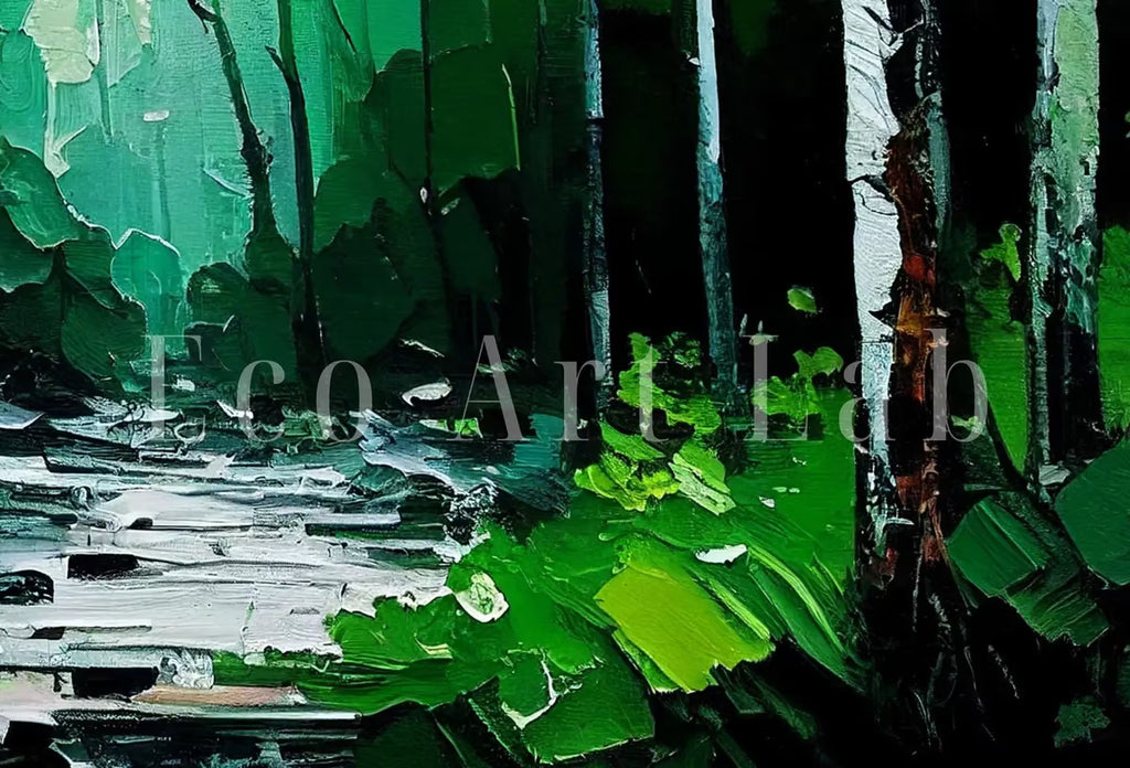 Green Forest Trees Painting Print. Textured Forest Landscape Printable. Printable Wall Art. Digital Art. Nature Decor. Mountain Forest Art – Printable Wall Art