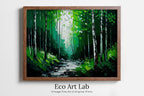 Framed view of Green Forest Trees Painting Print. Textured Forest Landscape Printable. Printable Wall Art. Digital Art. Nature Decor. Mountain Forest Art – printable wall art digital download.
