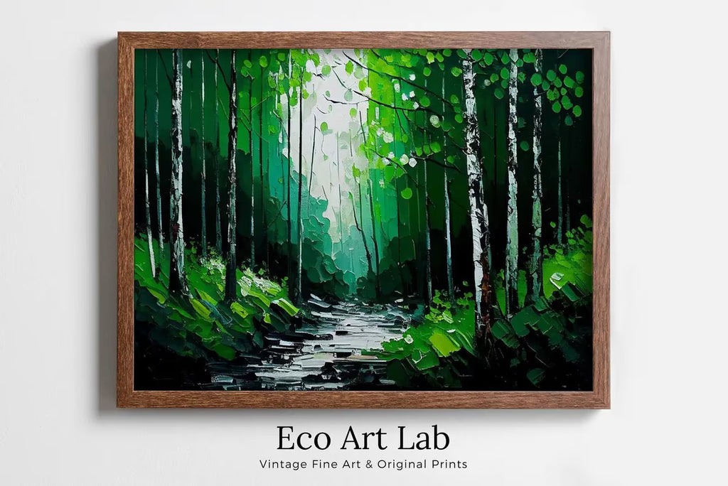 Green Forest Trees Painting Print. Textured Forest Landscape Printable. Printable Wall Art. Digital Art. Nature Decor. Mountain Forest Art – Printable Wall Art