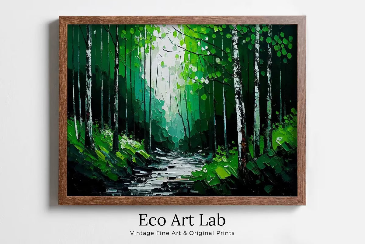 Green Forest Trees Painting Print. Textured Forest Landscape Printable. Printable Wall Art. Digital Art. Nature Decor. Mountain Forest Art – Printable Wall Art