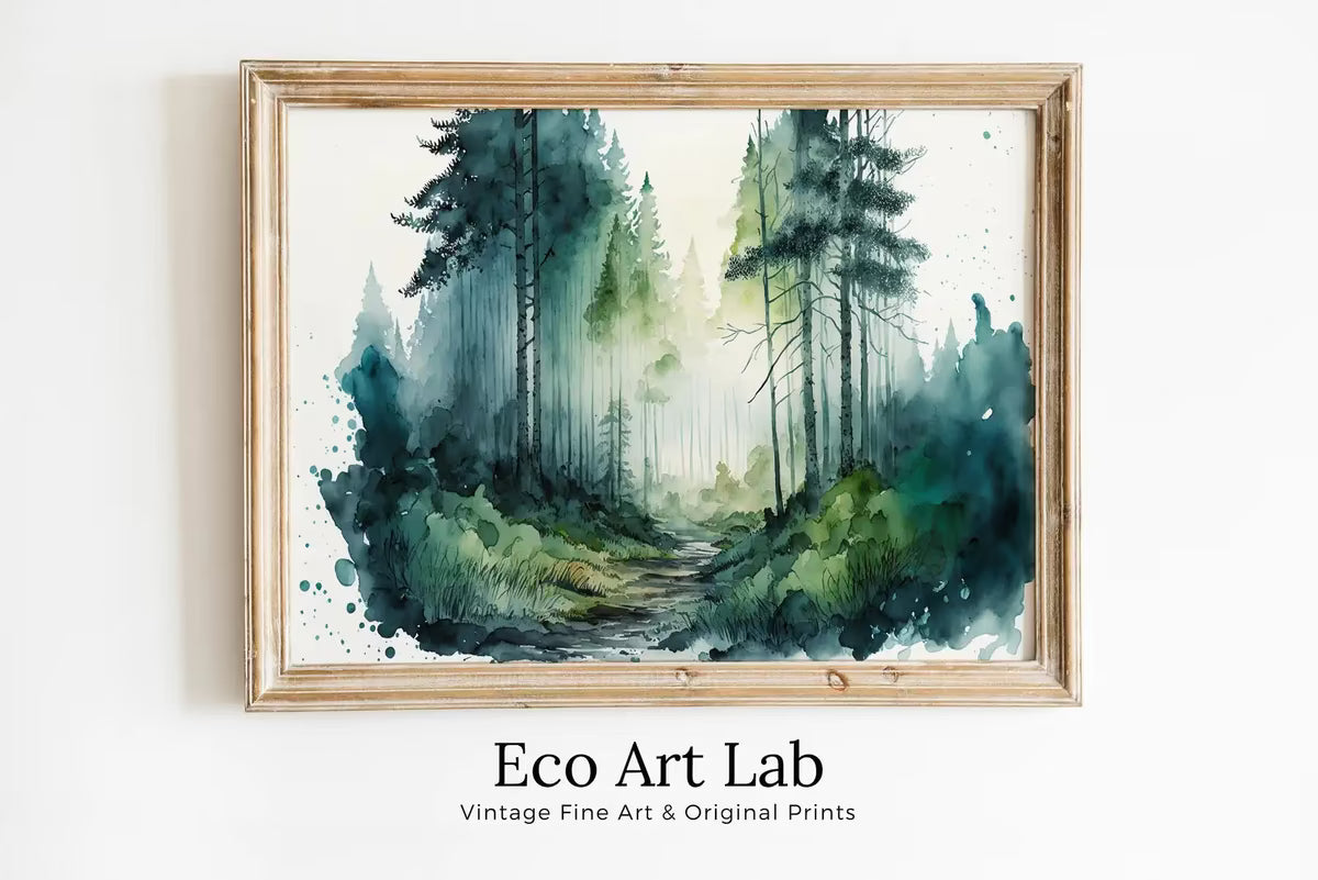 Green Forest Trees Painting Print. Watercolor Forest Landscape Printable. Nature Decor Printable Wall Art. Forest Painting Art. Digital Art – Printable Wall Art