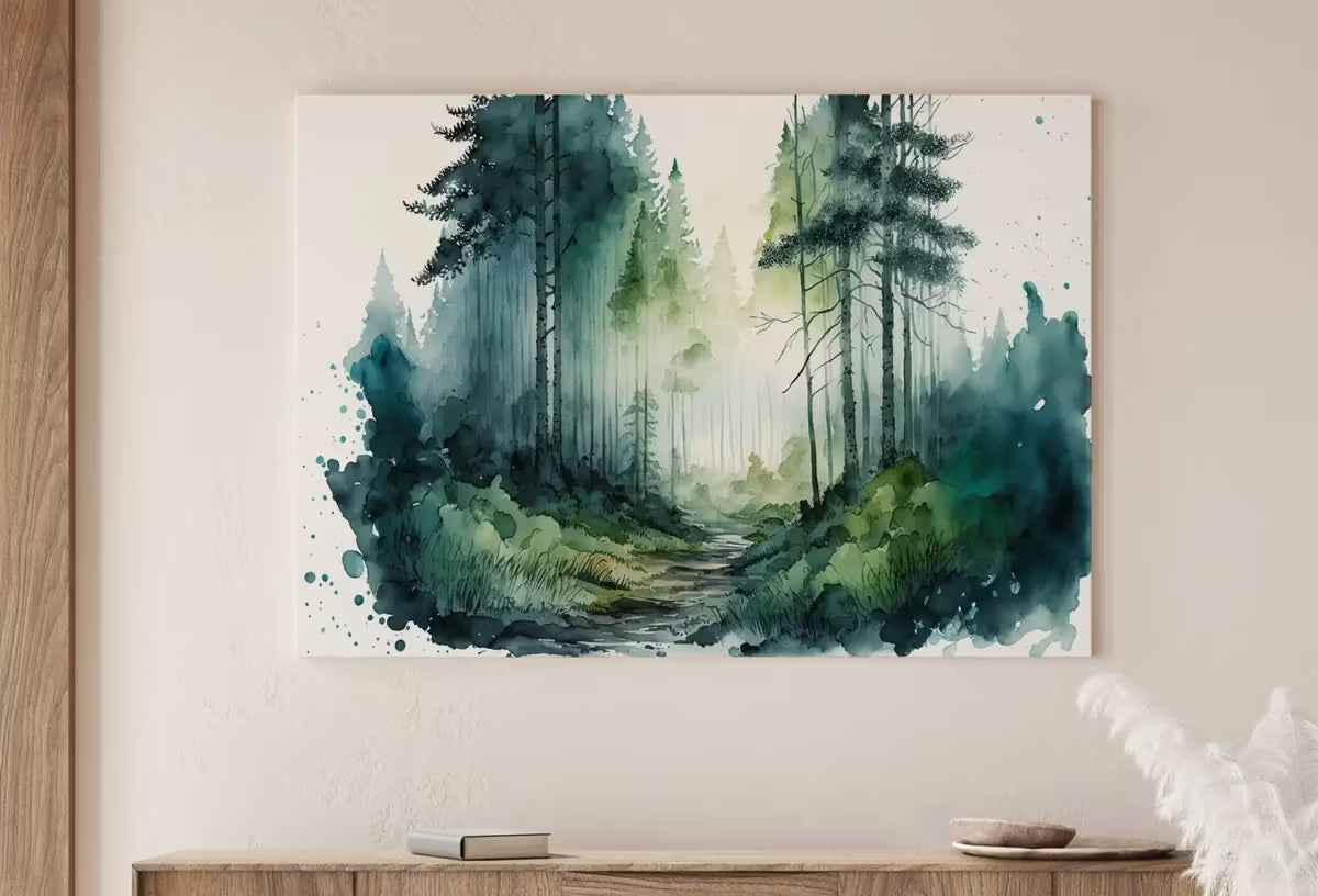 Green Forest Trees Painting Print. Watercolor Forest Landscape Printable. Nature Decor Printable Wall Art. Forest Painting Art. Digital Art – Printable Wall Art