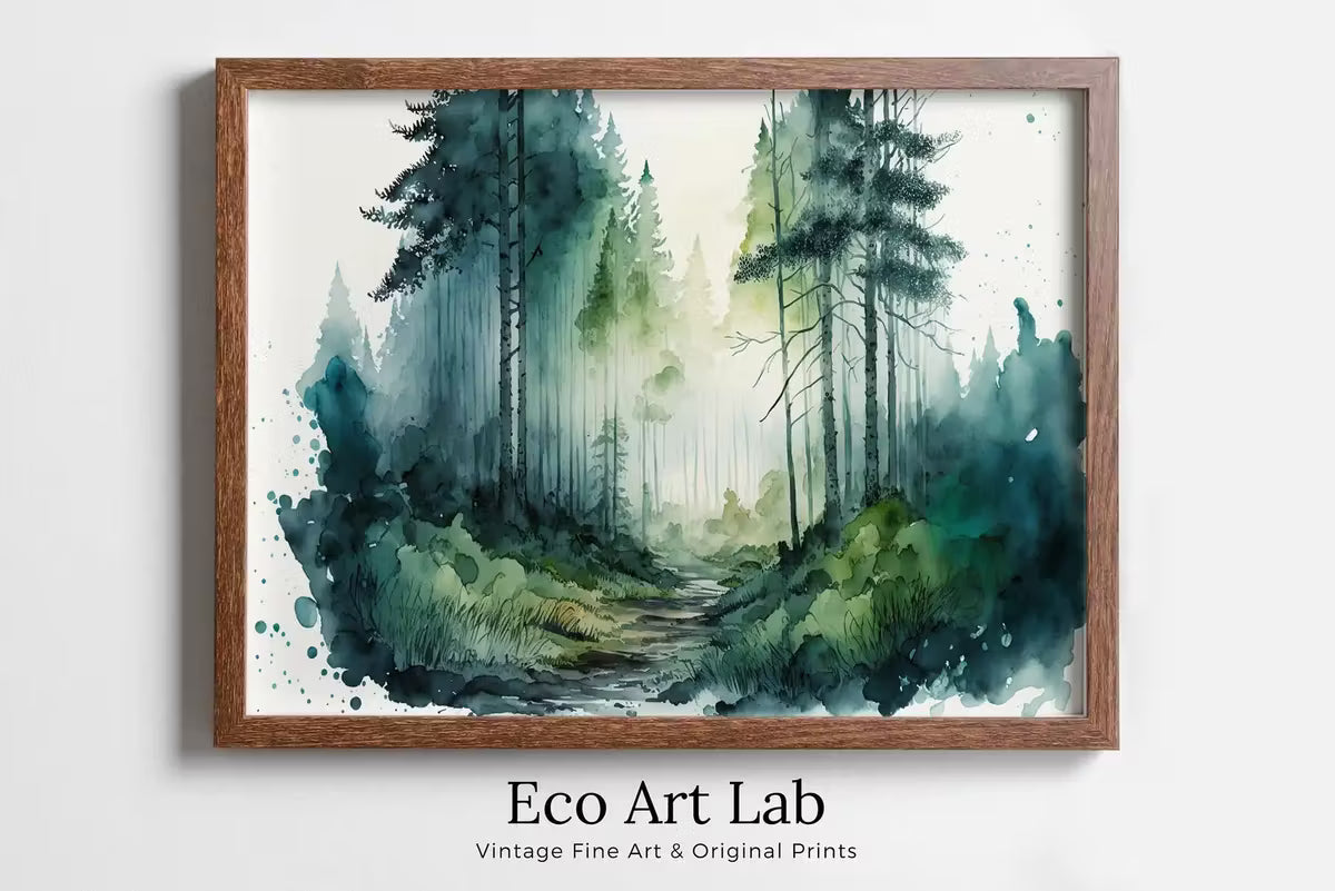 Green Forest Trees Painting Print. Watercolor Forest Landscape Printable. Nature Decor Printable Wall Art. Forest Painting Art. Digital Art – Printable Wall Art