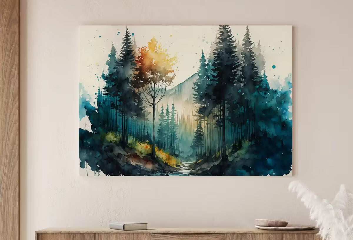Green Forest Trees Painting Print. Watercolor Forest Landscape Printable. Printable Wall Art. Digital Art. Nature Decor. Mountain Forest Art – Printable Wall Art