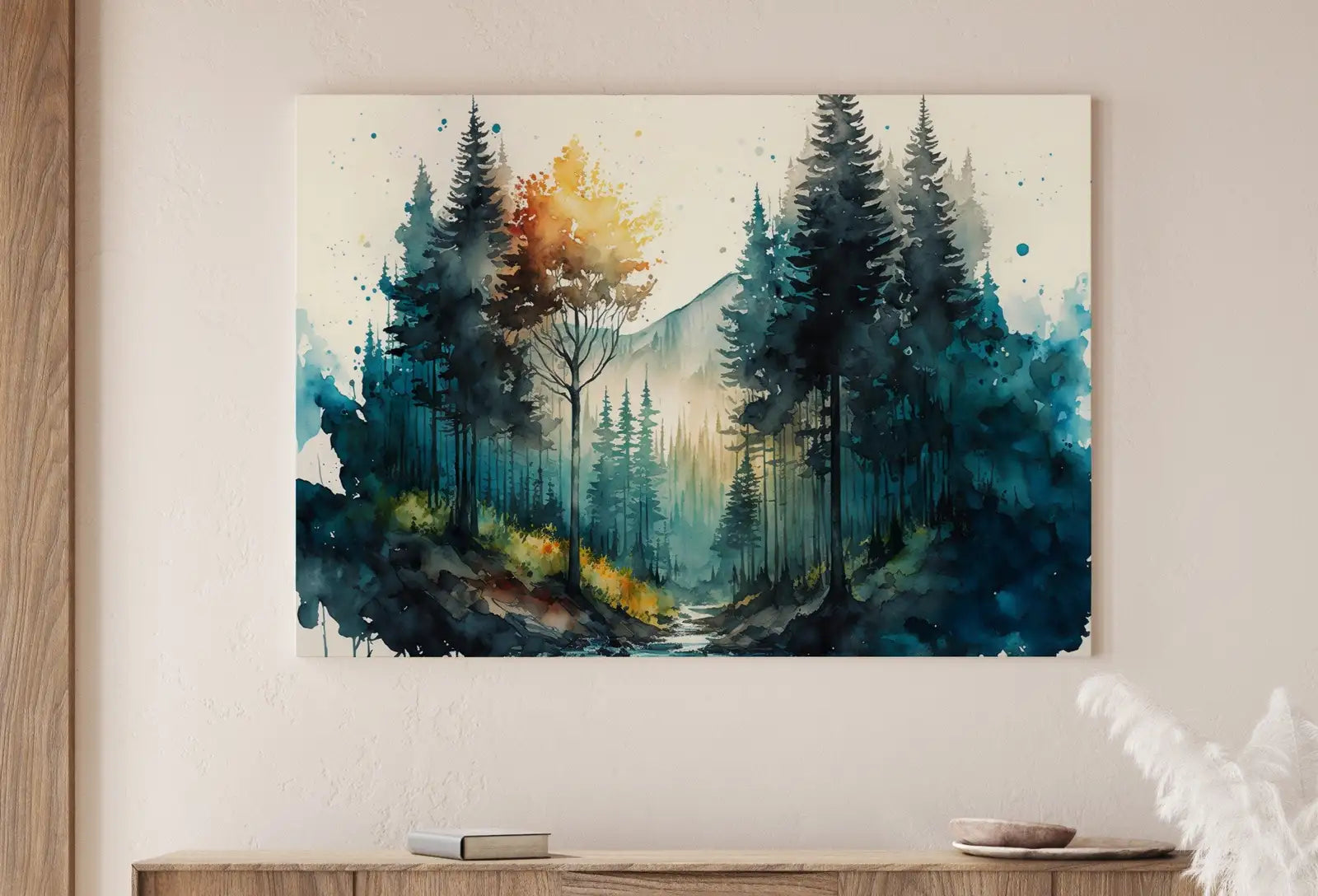 Second included artwork preview from Green Forest Trees Painting Print. Watercolor Forest Landscape Printable. Printable Wall Art. Digital Art. Nature Decor. Mountain Forest Art featuring various scenes.