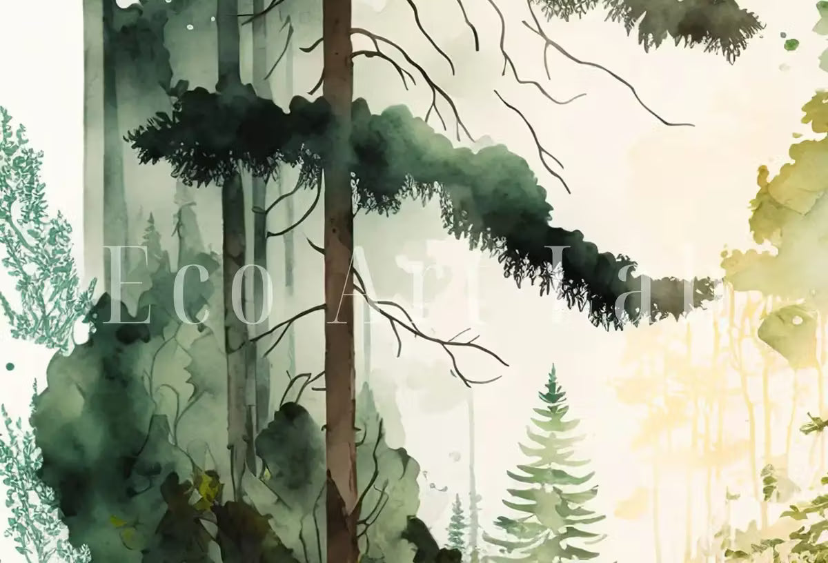 Green Forest Trees & River Watercolor Painting Print. Forest Landscape Printable. Printable Wall Art. Digital Art. Nature Decor. Forest Art – Printable Wall Art