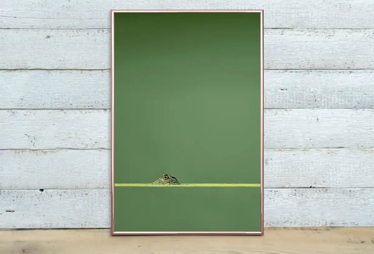 Green Frog Sitting in Pond Set of 2 Prints. Frog Art Print Instant Download Green Animal Printable Wall Art. 2 Piece Wall Art Home Decor – Printable Wall Art Set