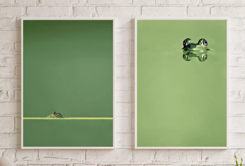 Green Frog Sitting in Pond Set of 2 Prints. Frog Art Print Instant Download Green Animal Printable Wall Art. 2 Piece Wall Art Home Decor – Printable Wall Art Set