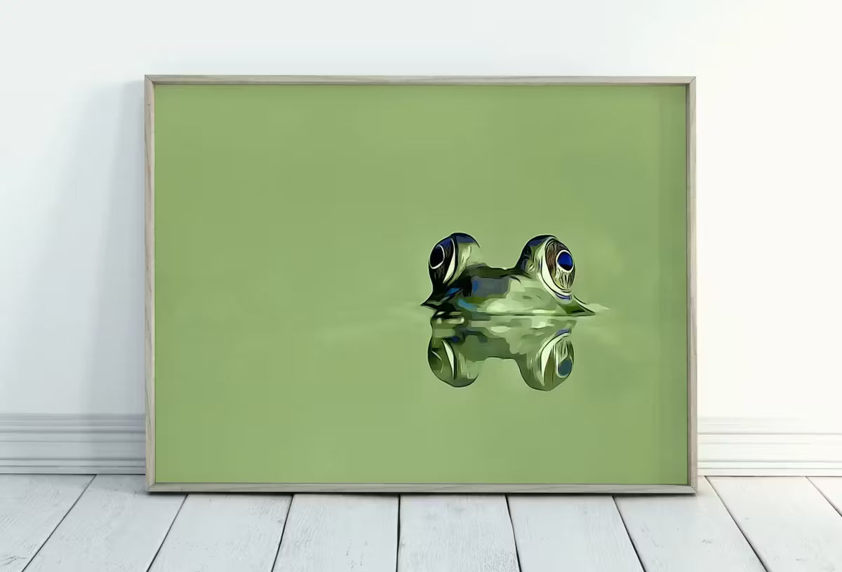 Green Frog Sitting in Pond Wall Art Print. Frog Art Instant Download Green Animal Nursery Printable Art. Digital Painting Nursery Wall Art – Printable Wall Art