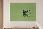 Detail view of artwork from Green Frog Sitting in Pond Wall Art Print. Frog Art Instant Download Green Animal Nursery Printable Art. Digital Painting Nursery Wall Art. (variation 2)
