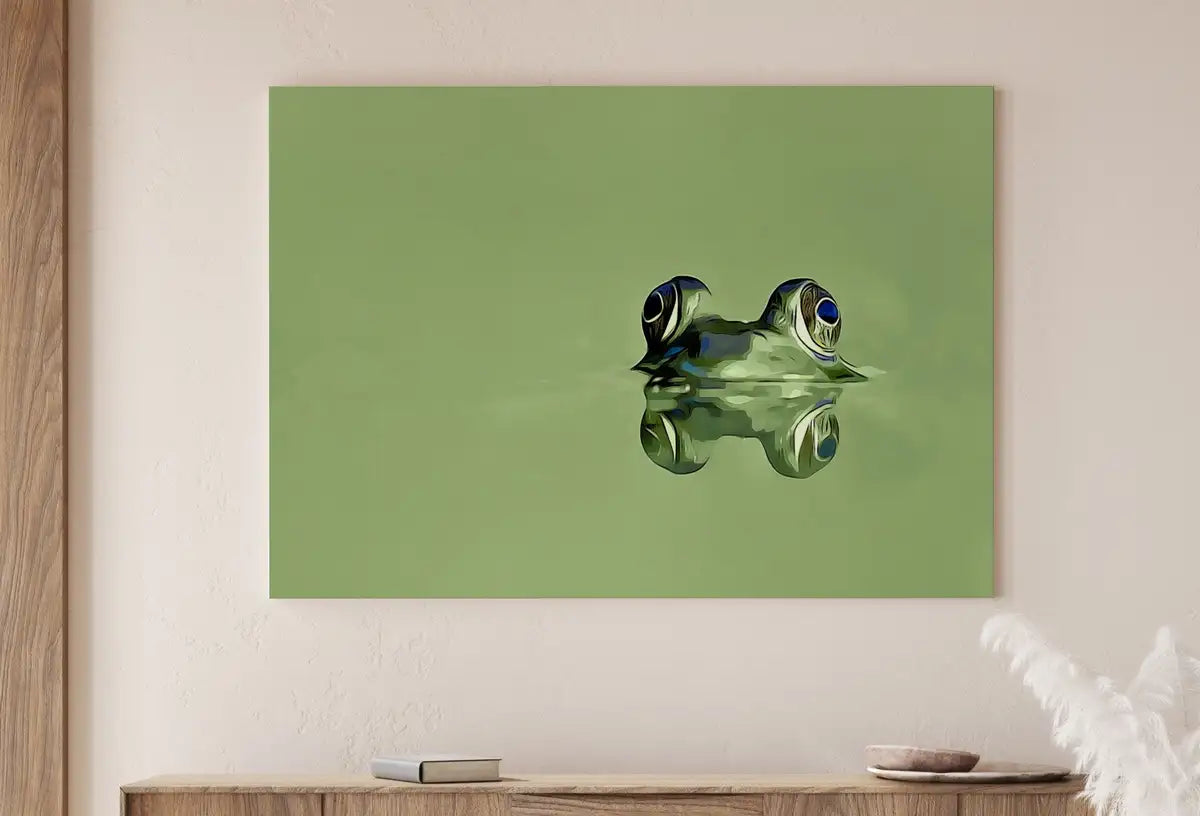 Detail view of artwork from Green Frog Sitting in Pond Wall Art Print. Frog Art Instant Download Green Animal Nursery Printable Art. Digital Painting Nursery Wall Art. (variation 2)