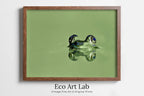 Framed view of Green Frog Sitting in Pond Wall Art Print. Frog Art Instant Download Green Animal Nursery Printable Art. Digital Painting Nursery Wall Art – printable wall art digital download.