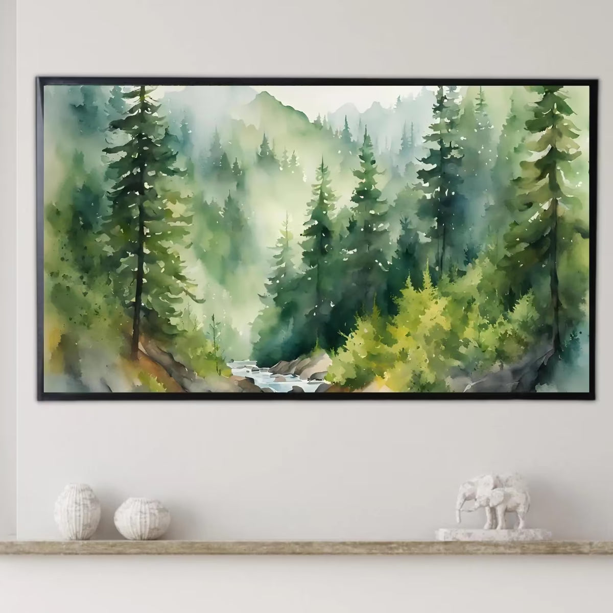 Green Mountain Forest Art I Nature Decor for Frame TV I Minimalist Scene 4K Artworks for Home Display – Frame TV  Art