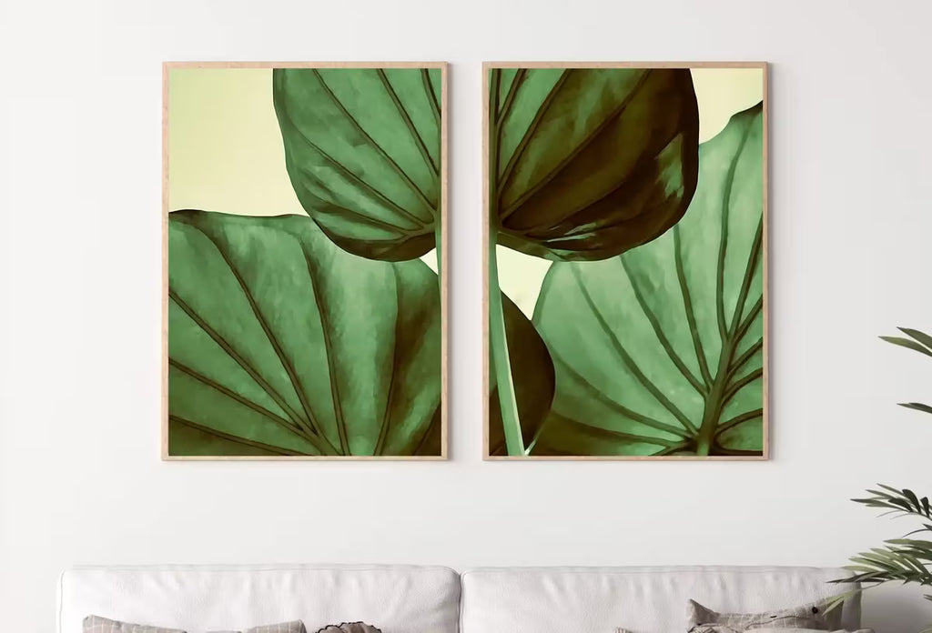 Green Tropical Leaf Set of 2 Prints. Leaf Painting Instant Download Printable Wall Art. Tropical Home Decor 2 Piece Wall Art – Printable Wall Art Set