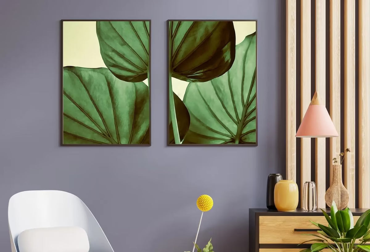 Green Tropical Leaf Set of 2 Prints. Leaf Painting Instant Download Printable Wall Art. Tropical Home Decor 2 Piece Wall Art – Printable Wall Art Set