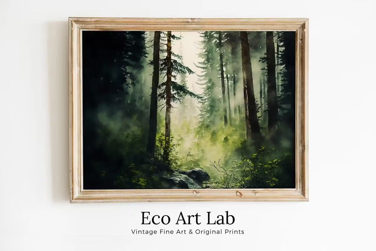 Green Watercolor Dense Forest Landscape Printable. Printable Wall Art. Digital Art. Forest Trees Painting Print. Nature Decor. Forest Art – Printable Wall Art