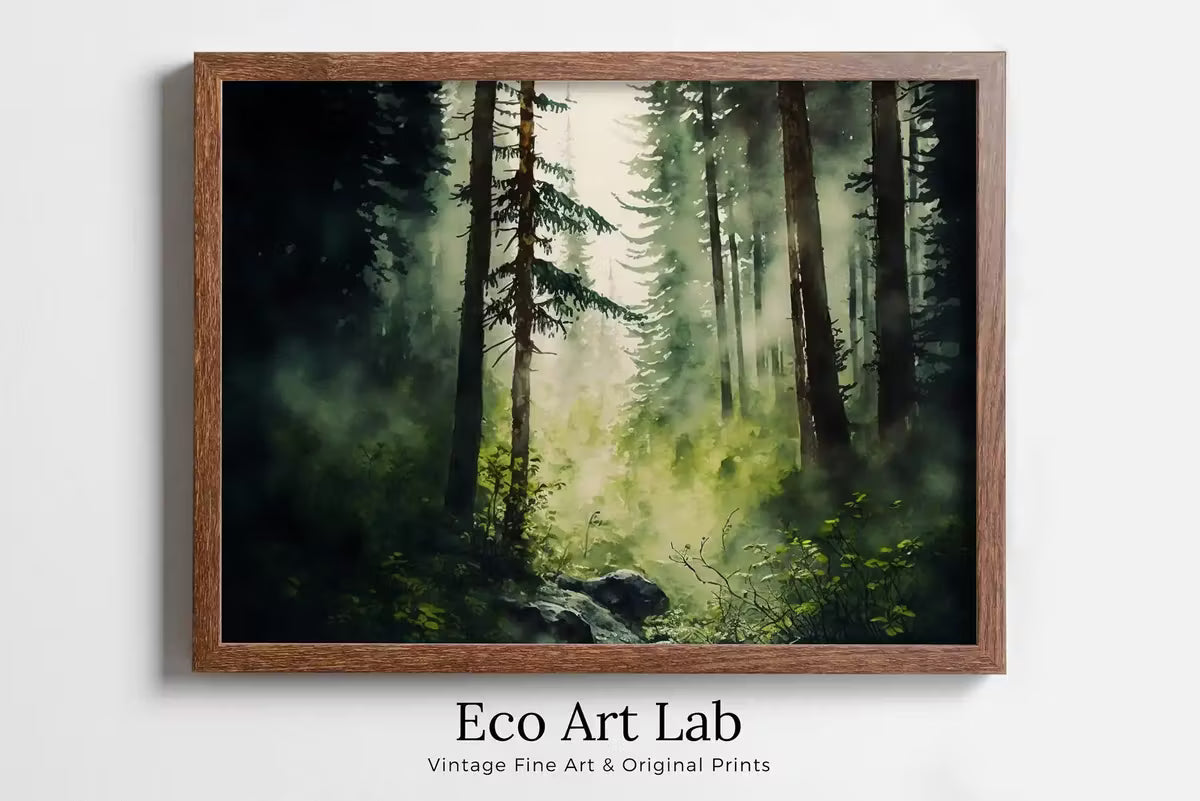 Green Watercolor Dense Forest Landscape Printable. Printable Wall Art. Digital Art. Forest Trees Painting Print. Nature Decor. Forest Art – Printable Wall Art