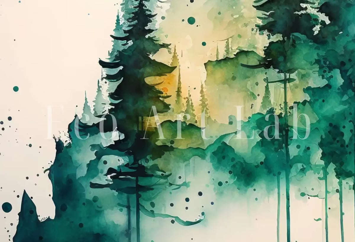 Green Watercolor Forest Trees Painting Print. Printable Wall Art. Digital Art. Nature Decor. Forest Landscape Printable. Mountain Forest Art – Printable Wall Art