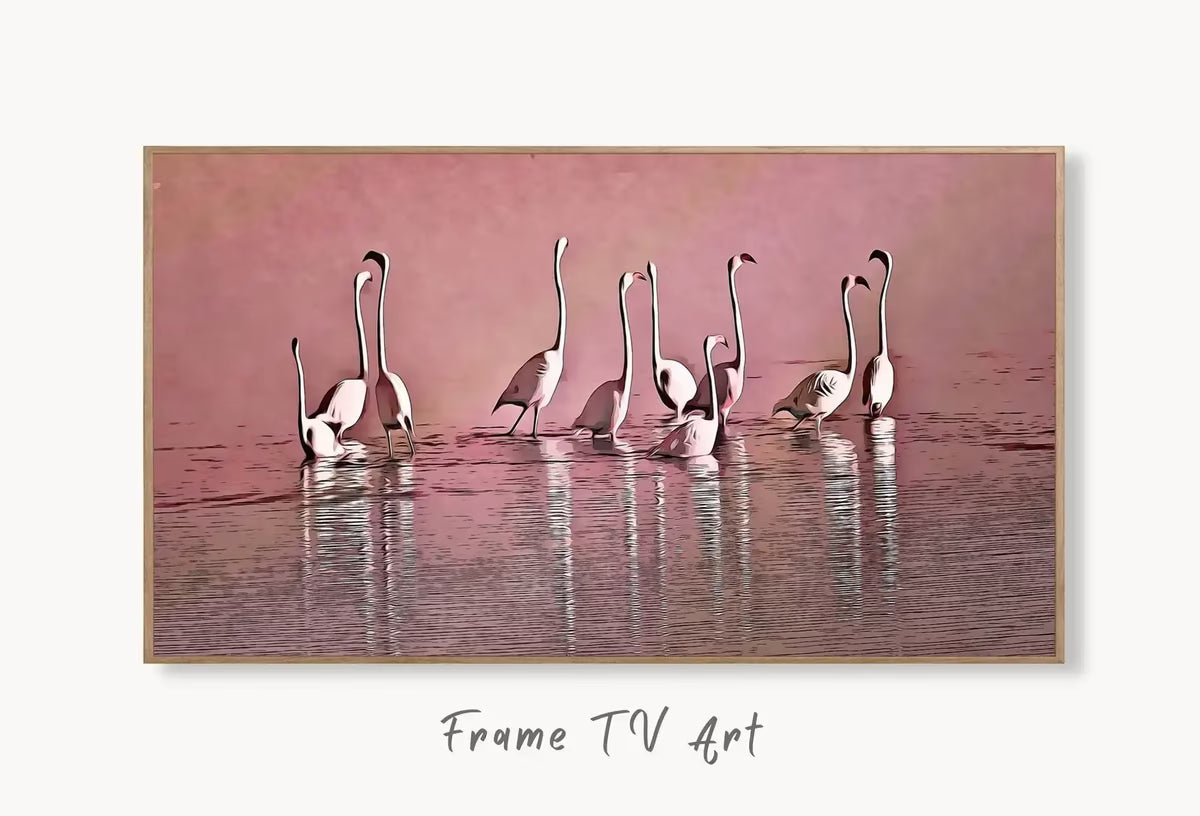 Group of Flamingos in Water Frame TV Art , Digital Art for Tv, Colorful Art for Frame TV Tropical Bird Decor – Frame TV  Art