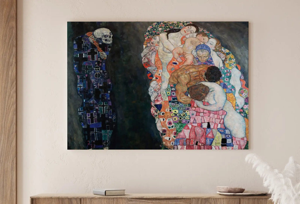 Detail view of artwork from Gustav Klimt Death & Life Famous Painting Printable Wall Art. Instant Download Gustav Klimt Print. Vintage Skull Poster. Art Nouveau Print. (variation 1)