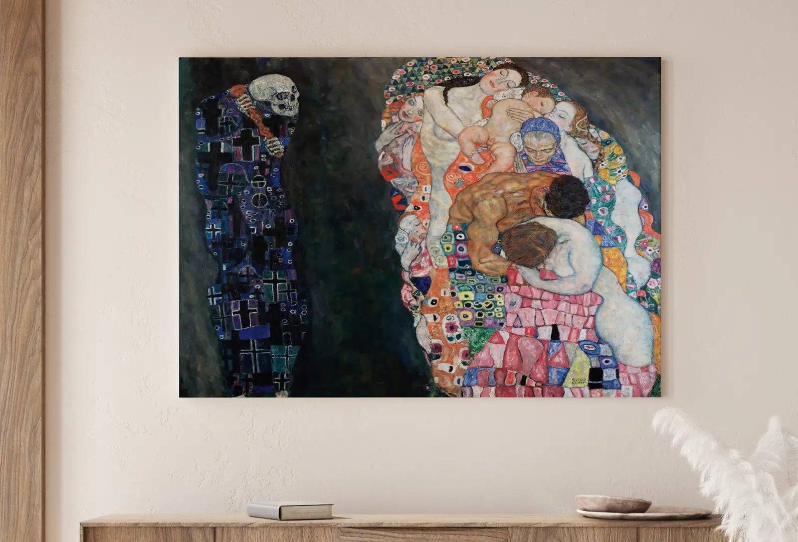Detail view of artwork from Gustav Klimt Death & Life Famous Painting Printable Wall Art. Instant Download Gustav Klimt Print. Vintage Skull Poster. Art Nouveau Print. (variation 1)