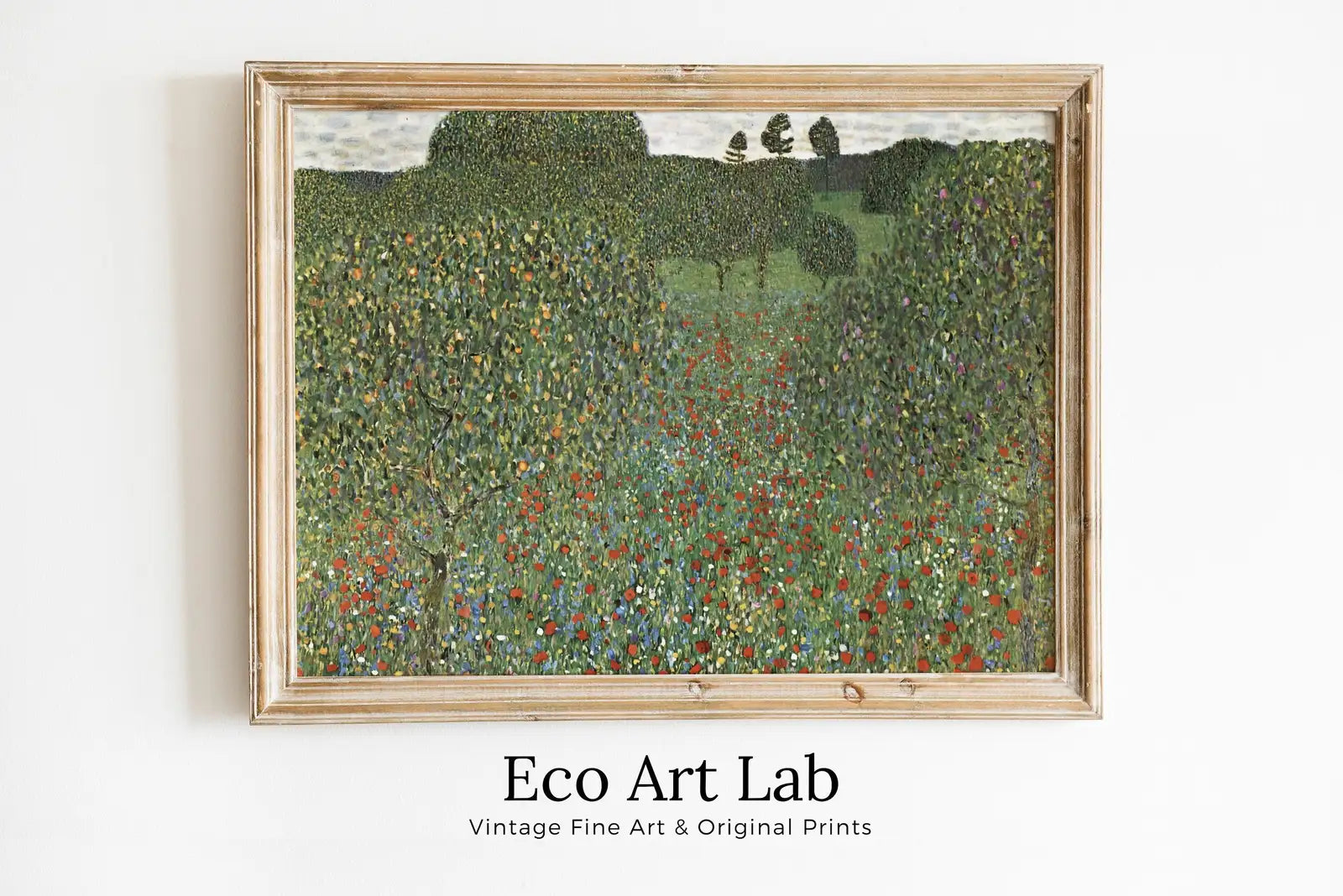 Framed view of Gustav Klimt Flower Field Famous Painting Printable Wall Art. Instant Download Gustav Klimt Print. Vintage Floral Poster. Art Nouveau Print – printable wall art digital download.