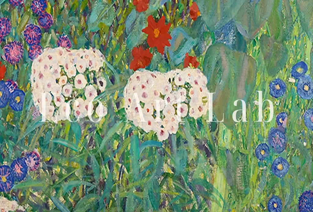 Detail view of artwork from Gustav Klimt Flower Garden Famous Painting Printable Wall Art. Instant Download Gustav Klimt Print. Vintage Floral Poster. Art Nouveau Print. (variation 2)