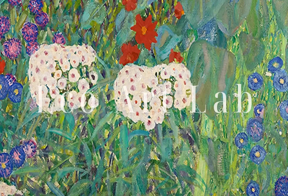Detail view of artwork from Gustav Klimt Flower Garden Famous Painting Printable Wall Art. Instant Download Gustav Klimt Print. Vintage Floral Poster. Art Nouveau Print. (variation 2)