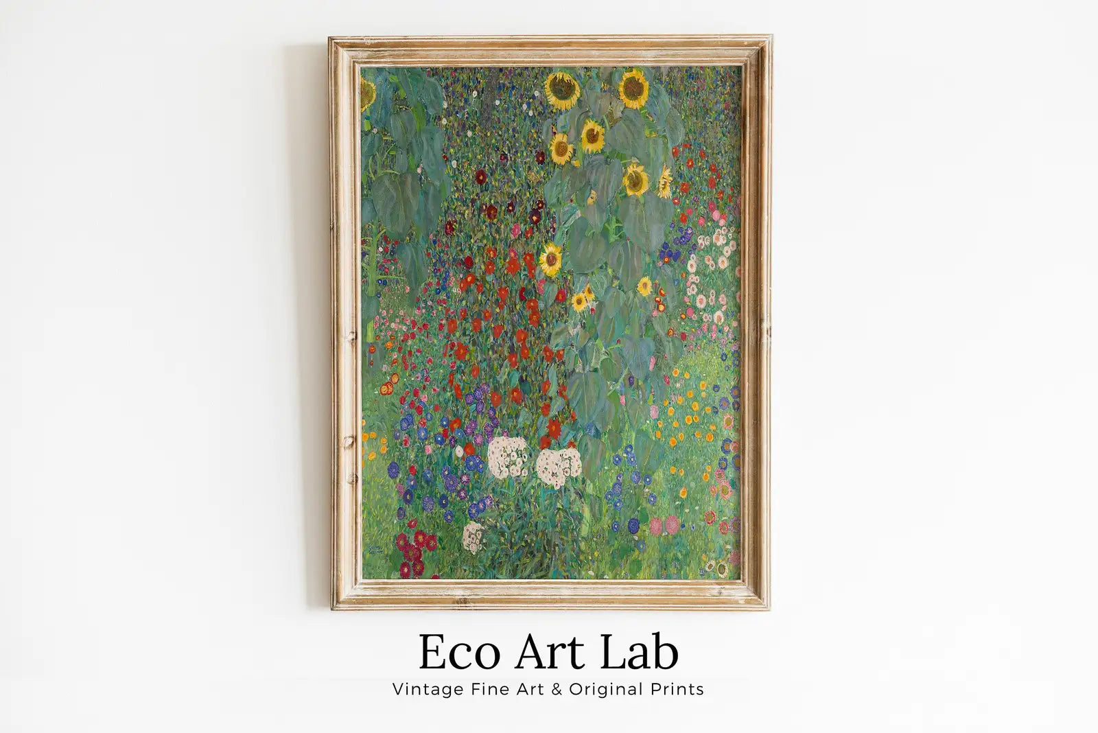Framed view of Gustav Klimt Flower Garden Famous Painting Printable Wall Art. Instant Download Gustav Klimt Print. Vintage Floral Poster. Art Nouveau Print – printable wall art digital download.