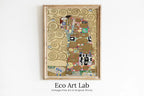 Framed view of Gustav Klimt "Fulfillment" Famous Painting Printable Wall Art. Instant Download Gustav Klimt Print Vintage Romantic Poster Art Nouveau Print – printable wall art digital download.