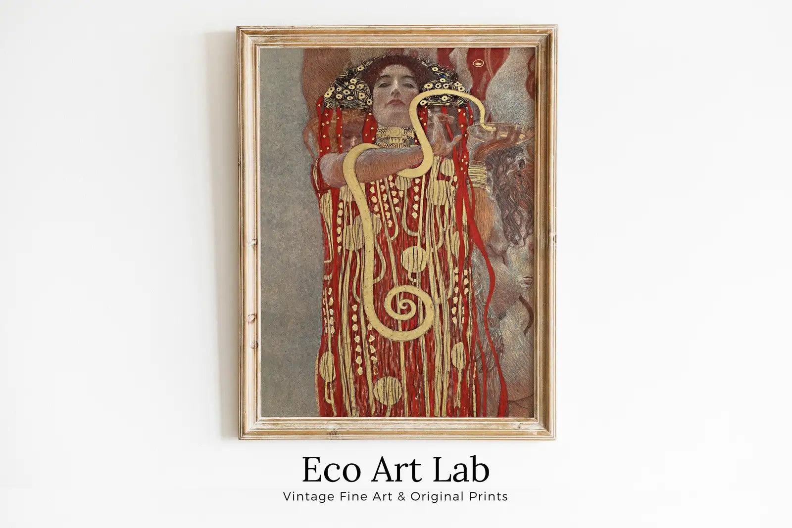 Framed view of Gustav Klimt Hygieia Ancient Greek Mythology Art Vintage Painting. Downloadable Famous Greek Goddess Art Nouveau Poster. Klimt Printable Art – printable wall art digital download.