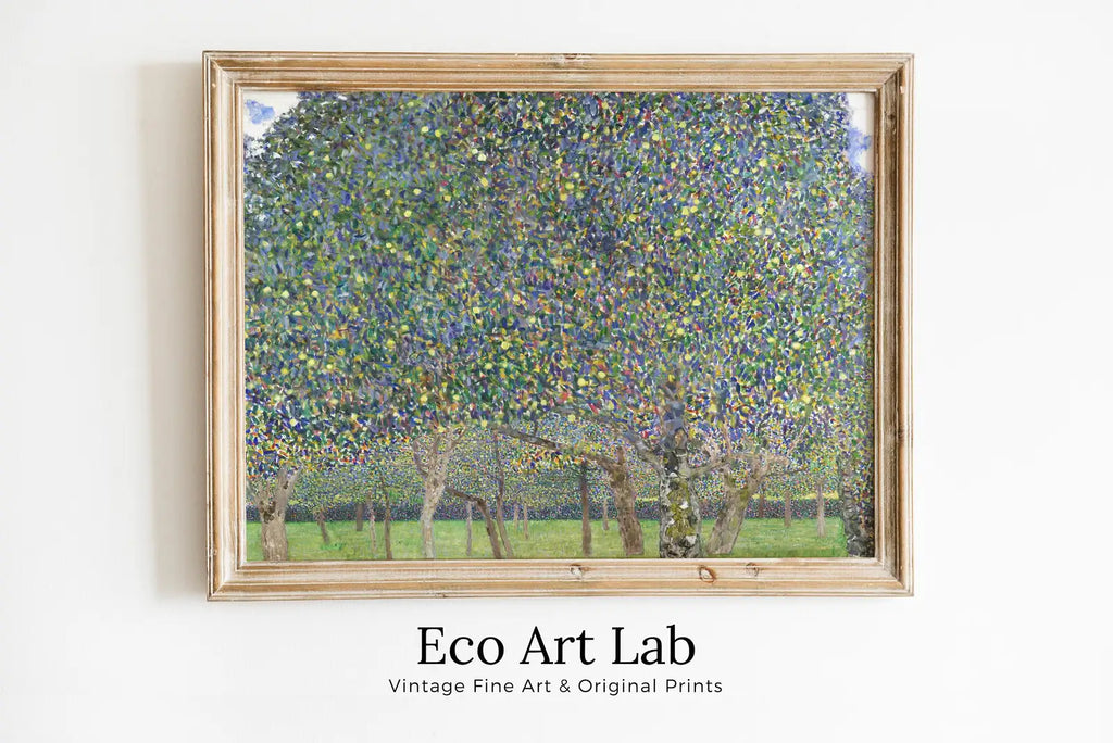 Framed view of Gustav Klimt Pear Trees Famous Painting Printable Wall Art. Instant Download Gustav Klimt Print. Vintage Floral Poster. Art Nouveau Print – printable wall art digital download.