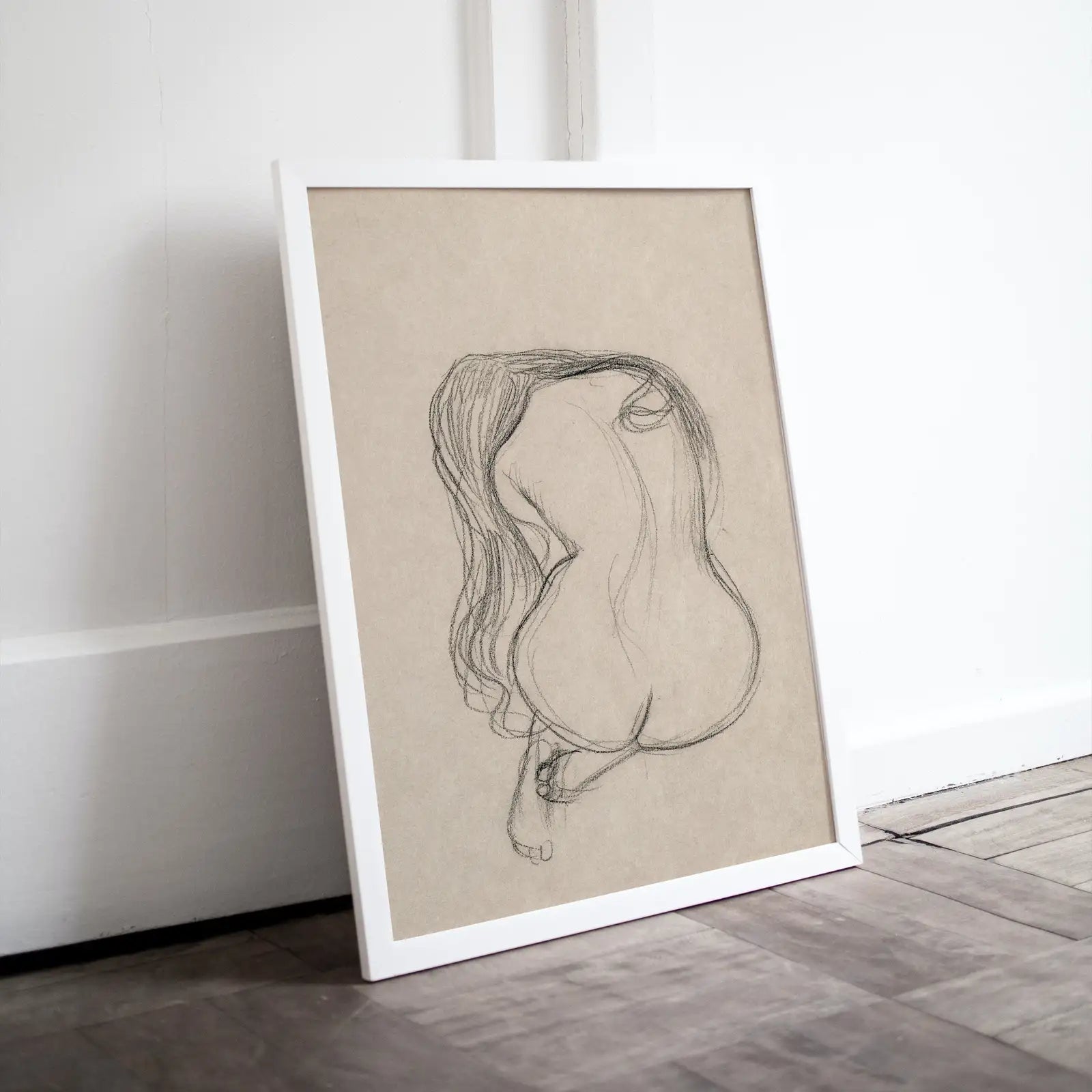 Detail view of artwork from Gustav Klimt Seated Female Nude Line Art Minimalist Print. Printable Wall Art. Instant Download Gustav Klimt Print. Female Figure Art Print. (variation 1)