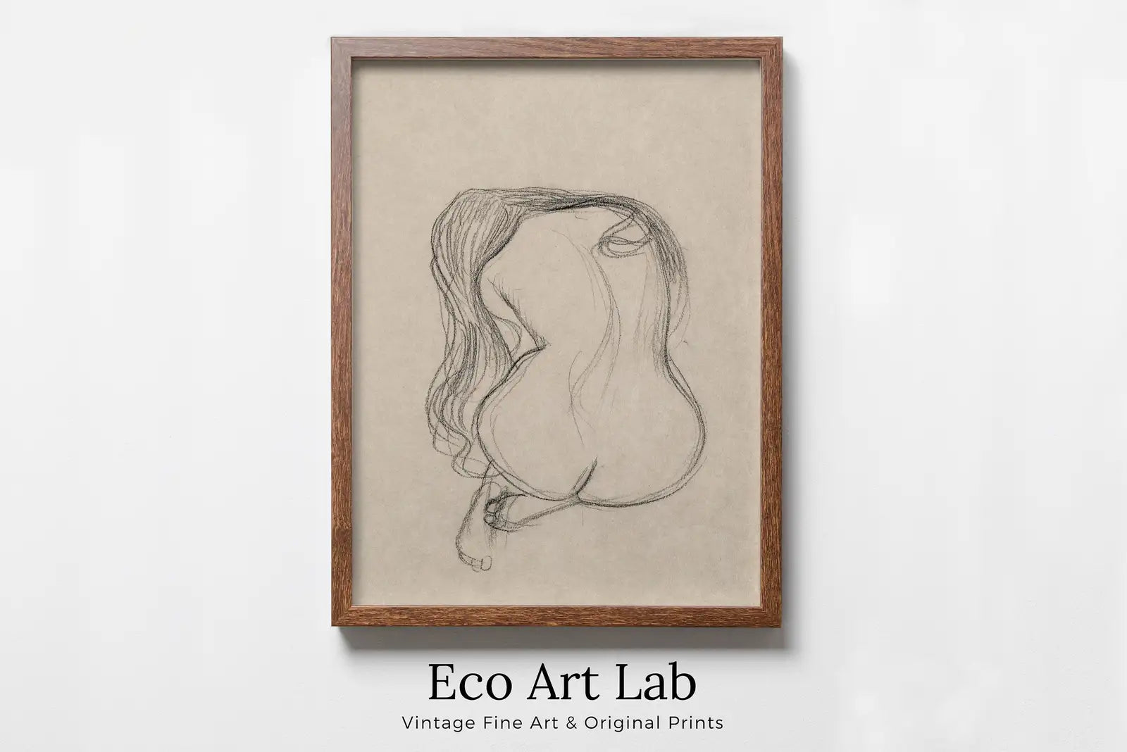 Framed view of Gustav Klimt Seated Female Nude Line Art Minimalist Print. Printable Wall Art. Instant Download Gustav Klimt Print. Female Figure Art Print – printable wall art digital download.