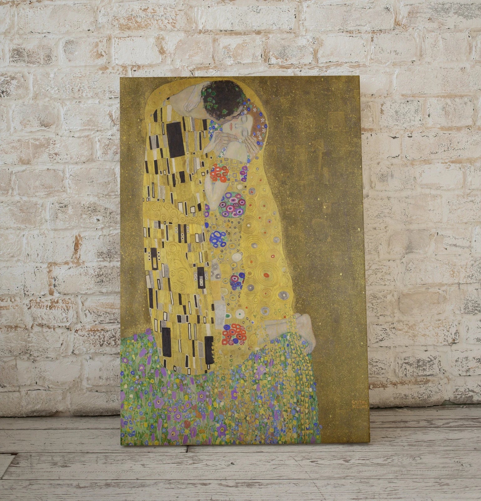 Detail view of artwork from Gustav Klimt "The Kiss" Famous Painting Printable Wall Art. Instant Download Gustav Klimt Print. Vintage Romantic Poster. Art Nouveau Print. (variation 1)