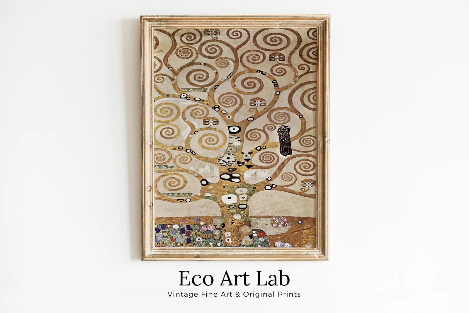 Framed view of Gustav Klimt Tree of Life Famous Painting Printable Wall Art. Instant Download Gustav Klimt Print. Vintage Tree of Life Art Nouveau Print – printable wall art digital download.