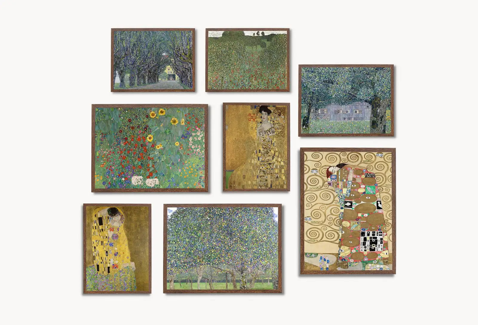 Ensemble d’impressions murales Gustav Klimt : Un ensemble de 8 impressions d’art célèbres de Klimt pour créer un mur de galerie. Parfait pour une décoration artistique.