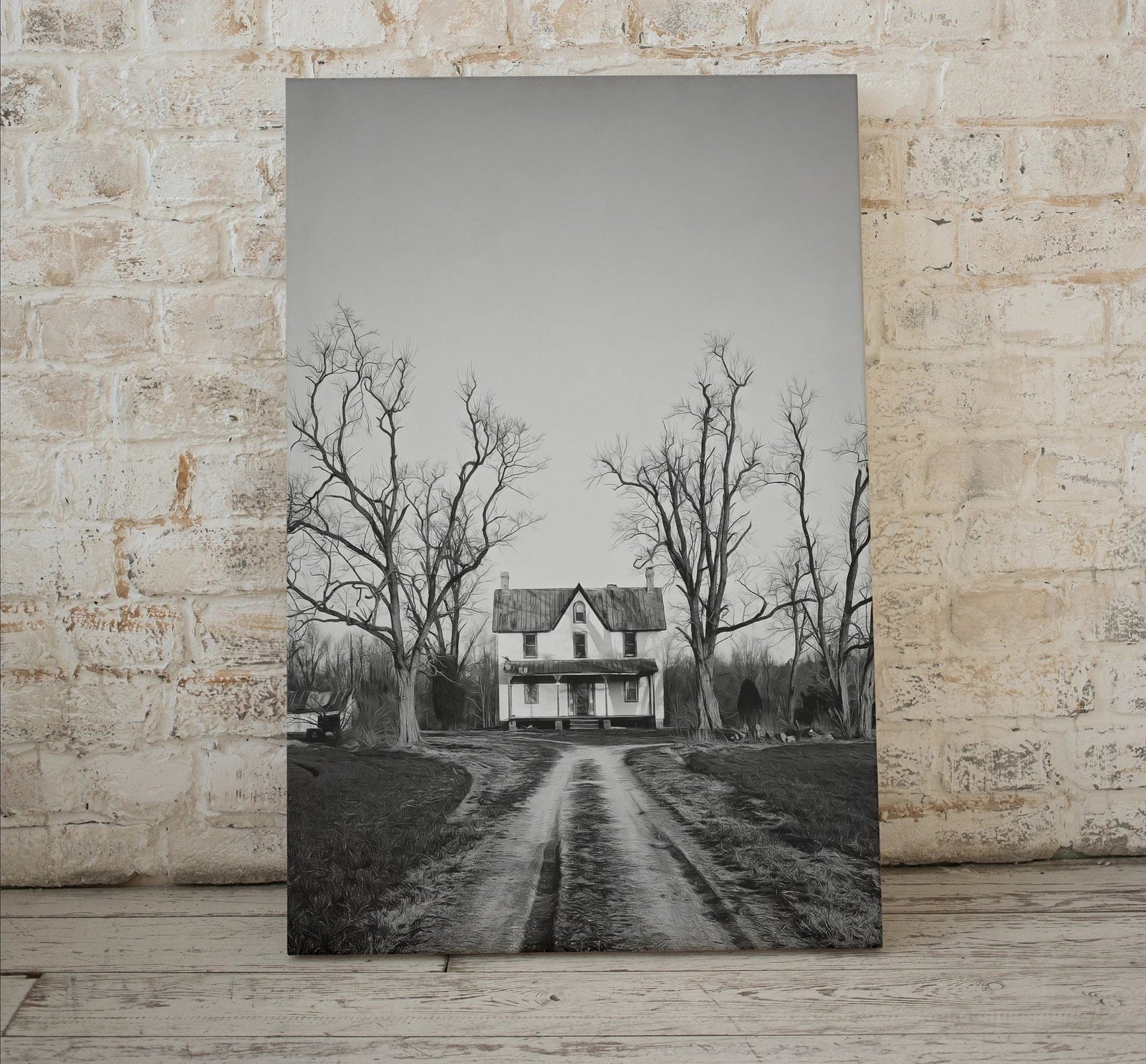 Detail view of artwork from Halloween Abandoned Haunted House Print. Halloween Printable Wall Art. Scary Halloween Painting. Instant Download Art Print. Fall Decor. (variation 1)