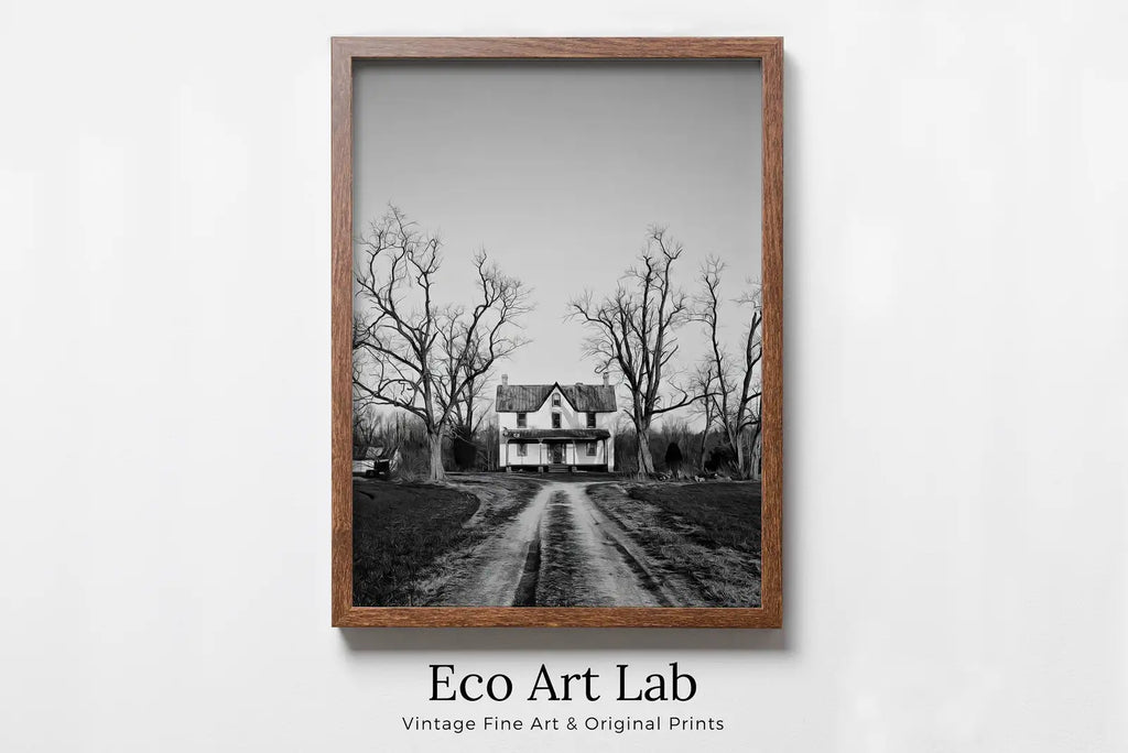 Framed view of Halloween Abandoned Haunted House Print. Halloween Printable Wall Art. Scary Halloween Painting. Instant Download Art Print. Fall Decor – printable wall art digital download.