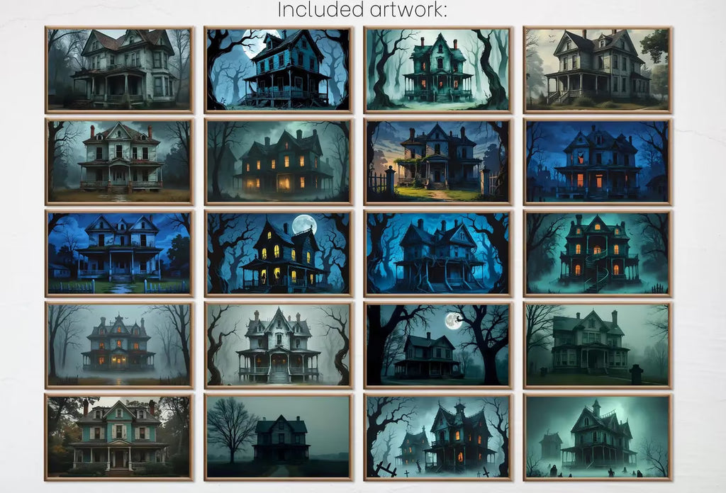 Halloween Haunted House Digital Art for Samsung Frame TV - 40 Spooky Season TV Wall Decor Downloads for Halloween Home Decor. Set of 40 – Frame TV Art Set