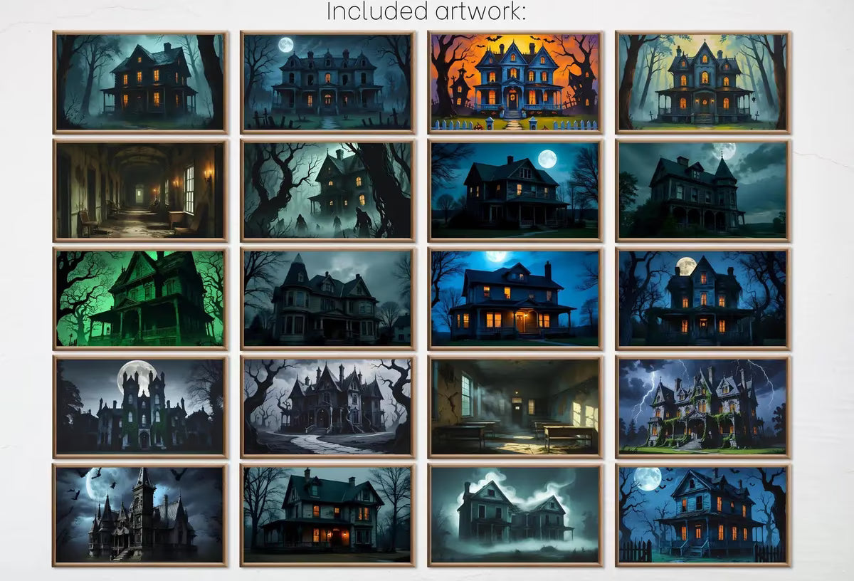 Halloween Haunted House Digital Art for Samsung Frame TV - 40 Spooky Season TV Wall Decor Downloads for Halloween Home Decor. Set of 40 – Frame TV Art Set