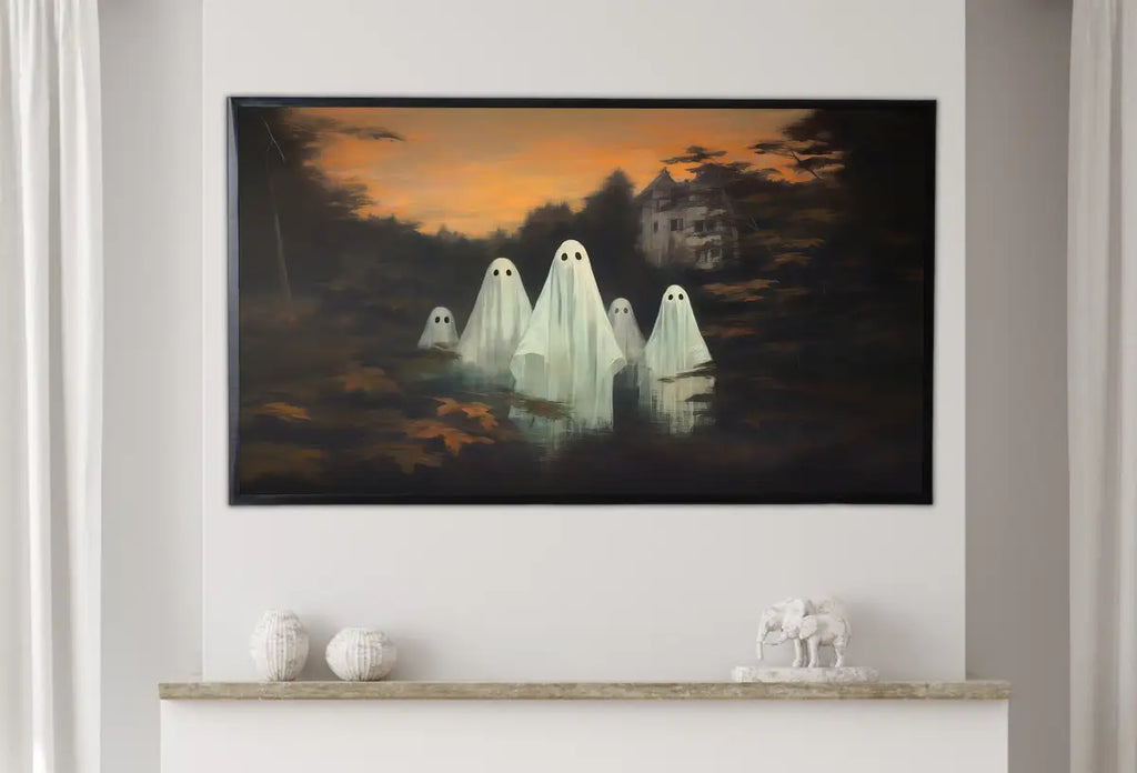 Halloween Samsung Frame TV Art | Spooky Haunted House Halloween Decor | Ghosts in a Forest | Dark Academia Wall Art | Art For Frame Tv – Frame TV Digital Download Art – Digital Download