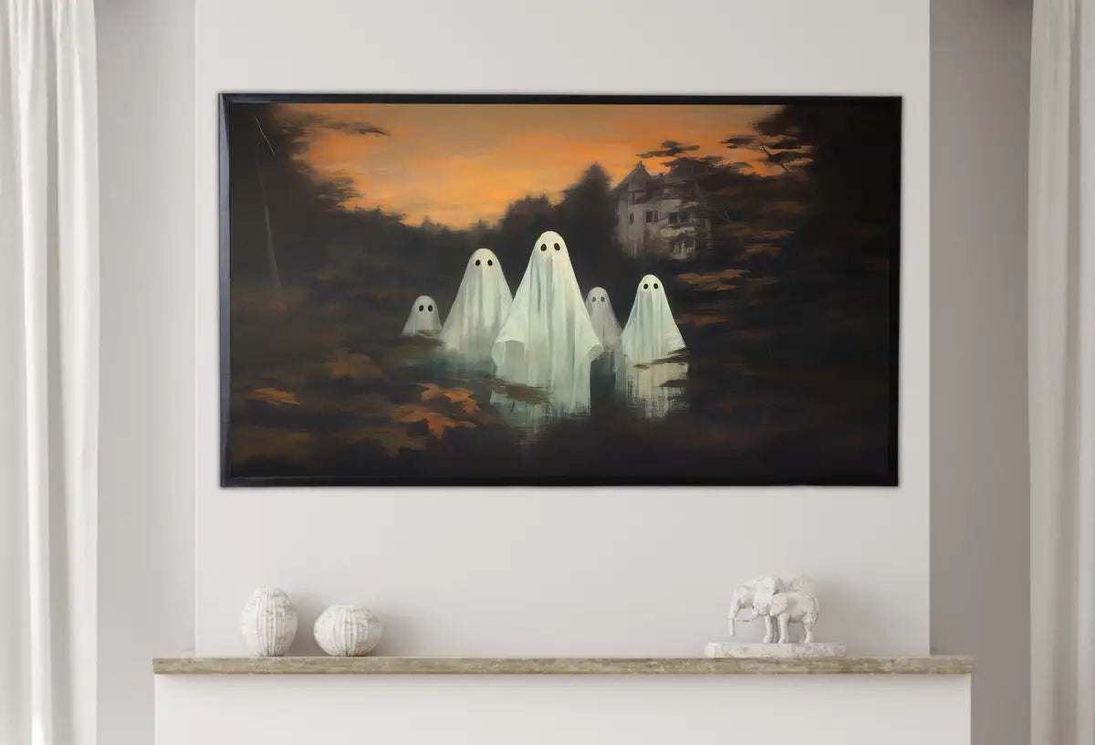 Halloween Samsung Frame TV Art | Spooky Haunted House Halloween Decor | Ghosts in a Forest | Dark Academia Wall Art | Art For Frame Tv – Frame TV Digital Download Art – Digital Download